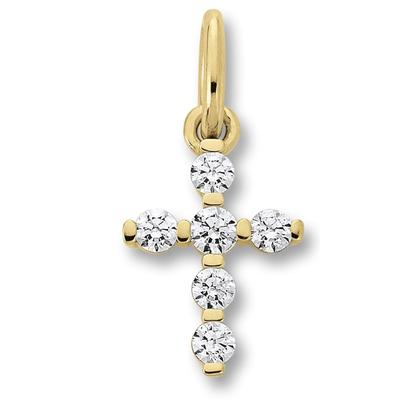 Ketten-Anhänger ONE ELEMENT "Zirkonia Kreuz Anhänger aus 333 Gelbgold", gold, Schmuckanhänger, Damen, Damen, Gelbgold 33