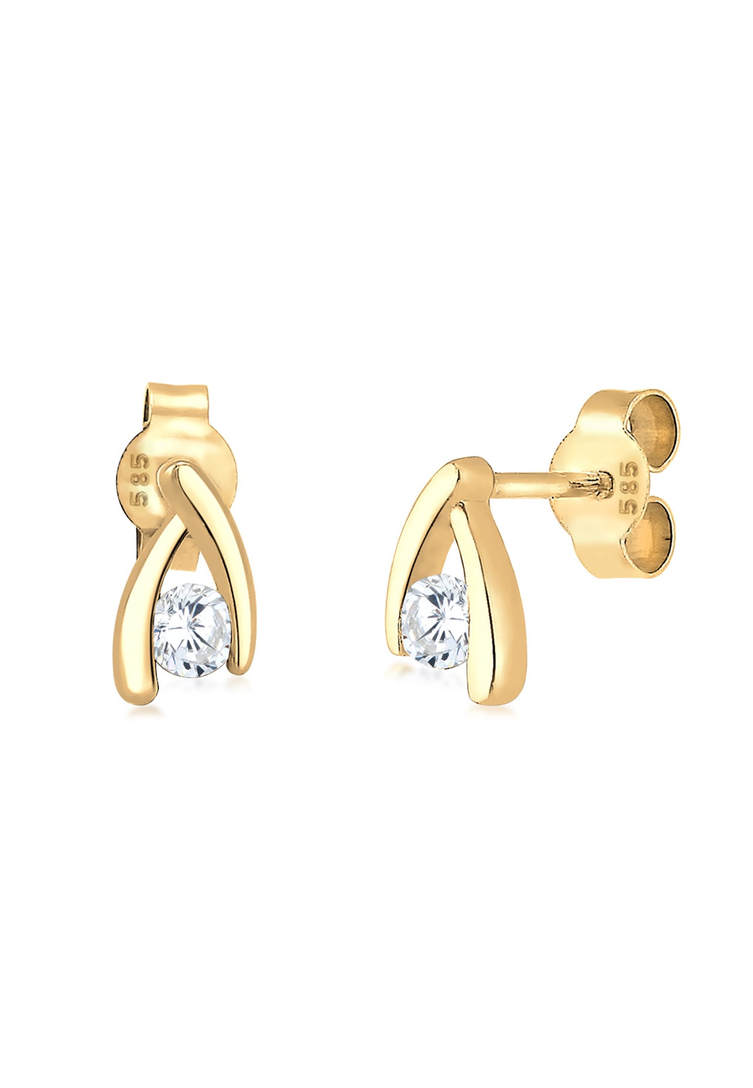 Paar Ohrstecker ELLI PREMIUM "Ohrstecker Zirkonia Weiß 585 Gelbgold", gold, Ohrringe, onesize,mit Steinen, Gelbgold 585 Image