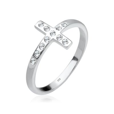 Fingerring ELLI "Blogger Kreuz Kristalle 925 Silber" Gr. 52, weiß, Fingerringe, Damen, 52mm,mit Steinen, Silber 925 (Sterlingsilber), 2mm Image