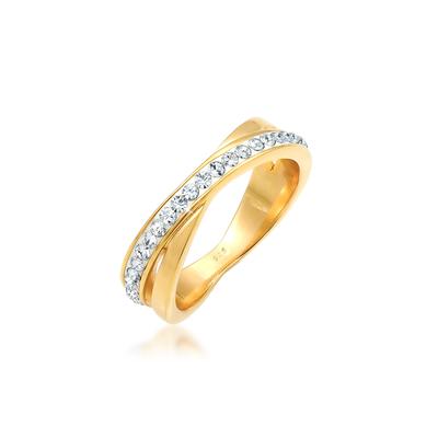 Fingerring ELLI "Wickelring Zart 925 Silber, mit Kristallen von Swarovski" Gr. 58, gold, Fingerringe, Damen, 58mm,mit Steinen, Silber 925 (Sterlingsilber), 6.5mm Image