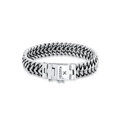 Armband KUZZOI "Herren Panzerarmband Gliederkette 925er Silber" Gr. 21, silber, Armbänder, Herren, 21cm, ohne Stein, Sil