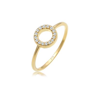 Verlobungsring ELLI DIAMONDS "Kreis Diamant Weiß Brillantschliff (0.08ct) 375 Gelbgold" Gr. 58, gold, Fingerringe, Damen, 58mm, 0.016 ct P1 = bei 10-facher Vergrößerung erkennbare Einschlüsse, Gelbgold 375, 1mm Image