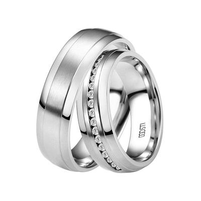 Trauring DOOSTI "Schmuck Geschenk Edelstahl Trauring Ehering Partnerring LIEBE" Gr. 52, silber (edelstahlfarben, kristal