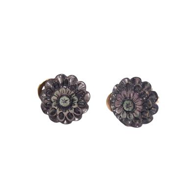Paar Ohrclips FIRETTI "Schmuck Geschenk Ohrschmuck ohne Ohrlöcher Abalone Blumen", grau (gelbgoldfarben, grau, schwarz, grau, schwarz), Ohrringe, Damen, Messing, Made in Germany - mit Abalone-Perlmutt Image