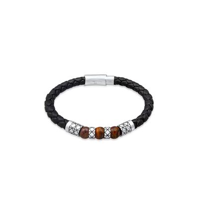Armband KUZZOI "Herren Leder Bead Magnet-Verschluß 925er Silber" Gr. 21, schwarz, Armbänder, Herren, 21cm, ohne Stein, Silber 925 (Sterlingsilber) Image