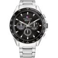 Multifunktionsuhr TOMMY HILFIGER "OWEN", silber (silberfarben, schwarz), Armbanduhren, Herren, Quarzuhr, Armbanduhr, Herrenuhr, Datum, Edelstahlarmband