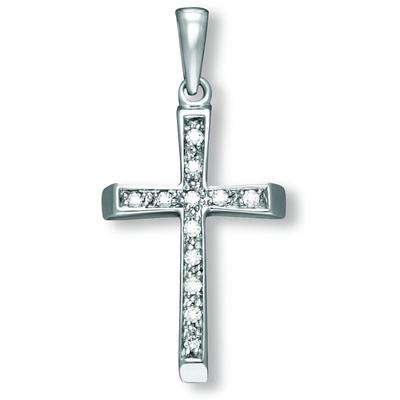 Ketten-Anhänger ONE ELEMENT "Zirkonia Kreuz Anhänger aus 333 Weißgold", silber, Schmuckanhänger, Damen, Weißgold 333, Da