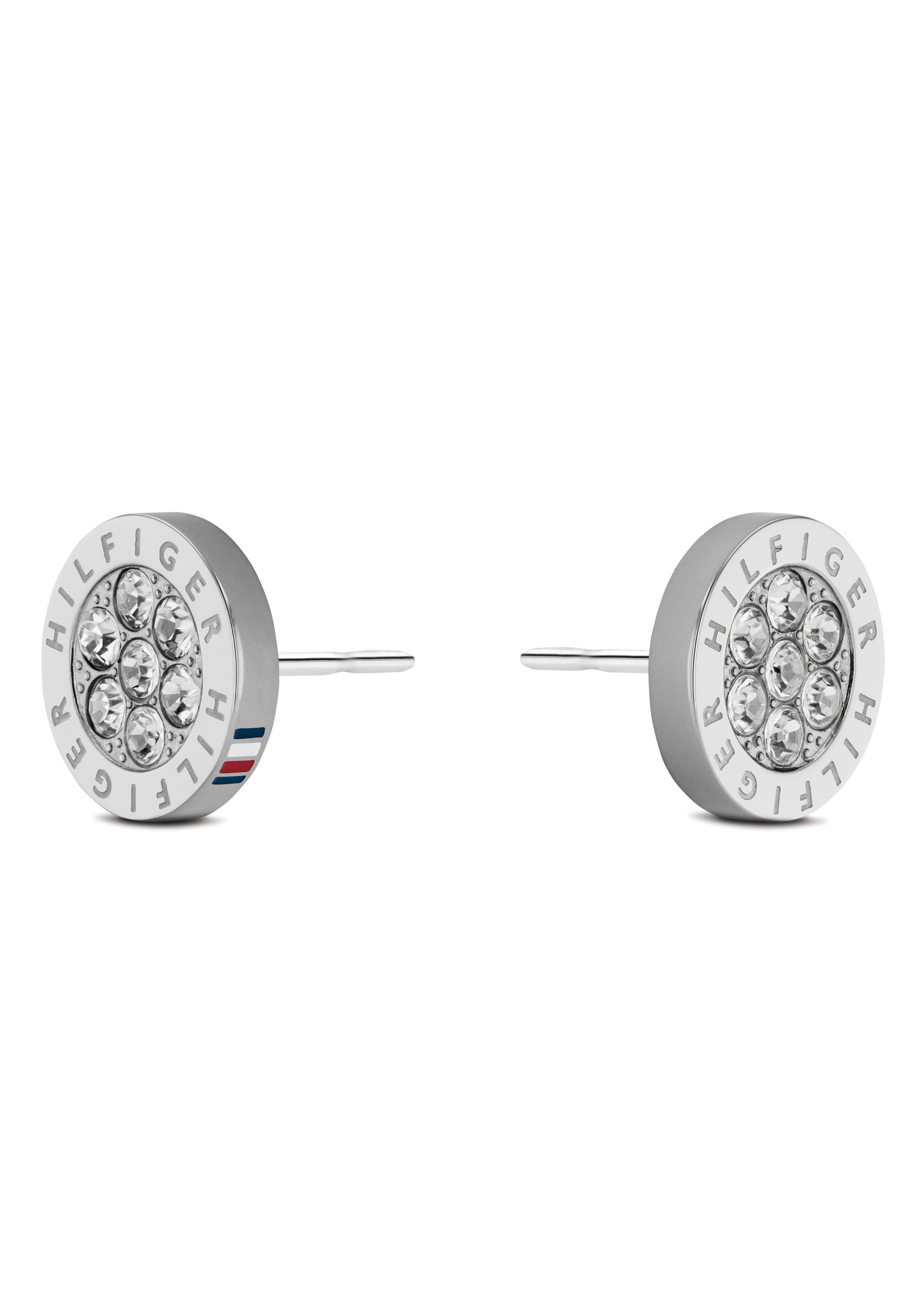 Paar Ohrstecker TOMMY HILFIGER "Schmuck Edelstahl Ohrschmuck Ohrringe CRYSTAL", silber (edelstahlfarben, kristallweiß, kristallweiß), Ohrringe, Damen, 10mm, Edelstahl, mit Glasstein