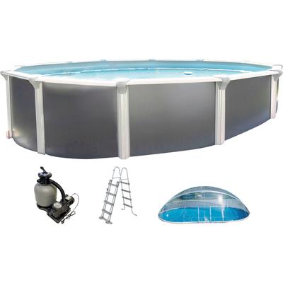 Rundpool KWAD "Design CABRIO DOME inkl. Abdeckung zur Reduzierung des Pflegeaufwandes", grau (anthrazit), H:130cm Ø:550cm, Schwimmbecken, 5-tlg., Höhe: 130 cm, graue Innenfolie, inkl. Sicherheitsleiter Image