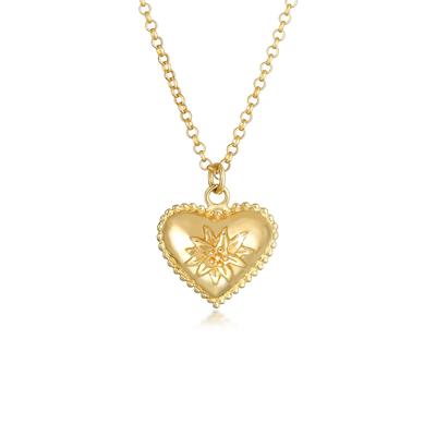 Kette mit Anhänger ELLI "Elli Halskette Edelweiss Herz Dirndl Look 925 Silber", gold, Halsketten, Damen, 42, ohne Stein, Silber 925 (Sterlingsilber), L: 42cm Image