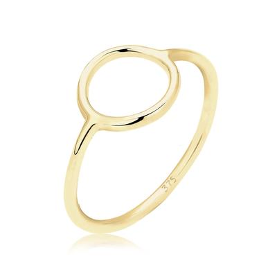 Fingerring ELLI PREMIUM "Geo Trend Look Kreis Statement 375 Gelbgold" Gr. 54, gold, Fingerringe, Damen, 54mm, ohne Stein