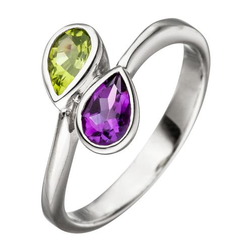 Silberring JOBO Fingerringe Gr. 50, Silber 925 (Sterlingsilber), silberfarben (silber 925) Damen 925 Silber mit Amethyst und Peridot