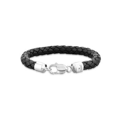 Armband KUZZOI "Herren Echtleder Geflochten Karabiner 925 Silber" Gr. 23, silber, Armbänder, Herren, 23cm, ohne Stein, Silber 925 (Sterlingsilber) Image