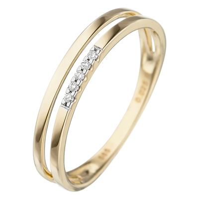 Diamantring JOBO Gr. 52, gelb (gelbgold 585), Fingerringe, Damen, 52, P1 = bei 10-facher Vergrößerung erkennbare Einschlüsse, Gelbgold 585-Diamanten, Gelbgold 585, Diamanten, 585 Gold mit 5 Diamanten
