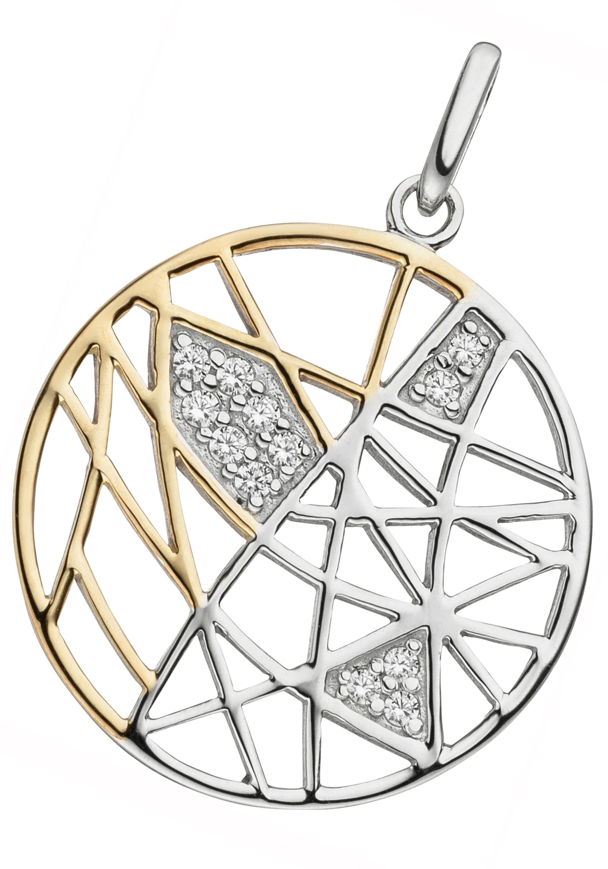 Kettenanhänger JOBO "Anhänger mit 12 Zirkonia", silber (silber 925, weiß), Schmuckanhänger, Damen, Silber 925 (Sterlingsilber), Kettenanhänger, 925 Silber bicolor vergoldet