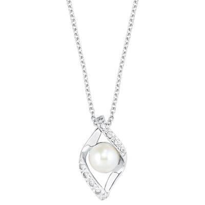 Kette mit Anhänger AMOR "9178230", silber (silberfarben, kristallweiß), Halsketten, Damen, Silber 925 (Sterlingsilber)-Perlen, L: 45cm, Silber 925 (Sterlingsilber), Perlen, mit Zirkonia (synth.) - mit Süßwasserzuchtperle Image