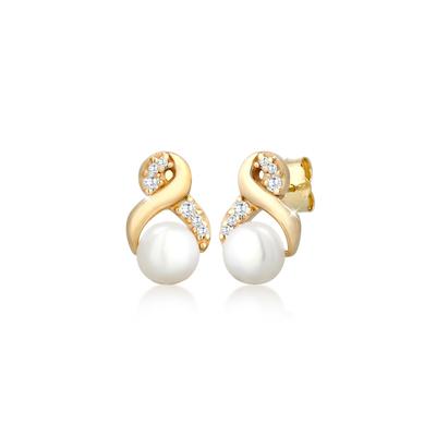 Paar Ohrstecker ELLI PREMIUM "Infinity Zirkonia Süßwasserperle 585 Gelbgold", gold, Ohrringe, Damen, OneSize, ohne Stein, Gelbgold 585 Image
