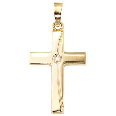 Kreuz-Anhänger JOBO "Anhänger Kreuz", gold (gelbgold 333), Schmuckanhänger, Damen, Gelbgold 333, 333 Gold mit Zirkonia