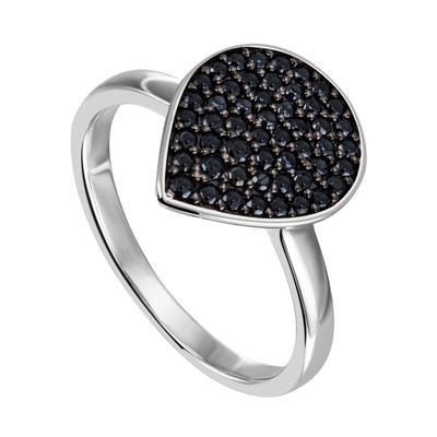 Fingerring JOBO "Tropfen-Ring mit 51 schwarzen Zirkonia" Gr. 52, schwarz (schwarz, weiß), Fingerringe, Damen, 52, Silber 925 (Sterlingsilber), 925 Silber Image