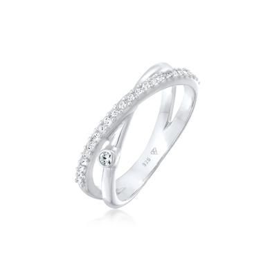 Fingerring ELLI "Wickelring X Kristalle Glamour 925 Silber" Gr. 52, silber (silber, weiß), Fingerringe, Damen, 52mm,mit 