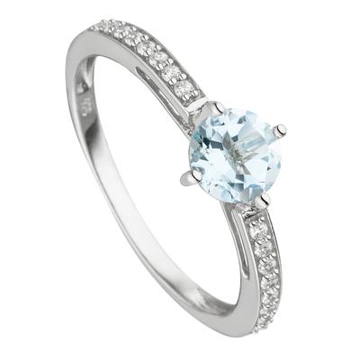 Fingerring JOBO "Ring mit Blautopas und 16 Zirkonia" Gr. 54, silber (silber 925, blau), Fingerringe, Damen, 54, Silber 925 (Sterlingsilber), 925 Silber Image