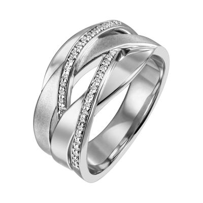 Fingerring JOBO Gr. 56, silber (silber 925, weiß), Fingerringe, Damen, 56, Silber 925 (Sterlingsilber), breit 925 Silber mit 34 Zirkonia Image