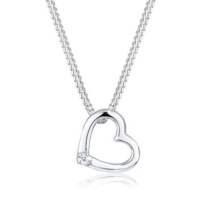 Collierkettchen ELLI DIAMONDS "Herz Diamant Weiß Brillantschliff (0.015 ct) 925 Sterling Silber", silber, Halsketten, Damen, 45, 0.015 ct mit Diamanten, Silber 925 (Sterlingsilber), L: 45cm Image