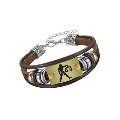 Armband FIRETTI "Schmuck Geschenk Armschmuck Armkette Edelstein Sternzeichen", bunt (edelstahlfarben, messingfarben, dunkelbraun, braun, grau, braun, grau), Armbänder, Waage, Edelstahl-Messing-Leder, Edelstahl, Messing, Leder, Made in Germany - mit... Image