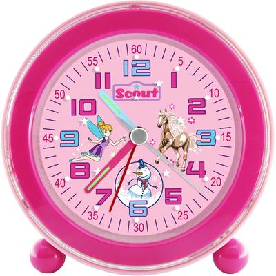 Quarzwecker SCOUT "NightLight, 280001038" Wecker pink Kinder Lernwecker, mit Pferd-Elfe- Schneemannmotiv, ideal auch als Geschenk