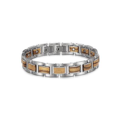 Gliederarmband FIRETTI "Schmuck Geschenk XYLO", braun (edelstahlfarben, braun), Armbänder, Herren, Edelstahl-Holz, Edelstahl, Holz, Gliederarmband Image
