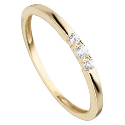 Fingerring JOBO "Ring mit 3 Zirkonia" Gr. 52, gold (gelbgold 333, weiß), Fingerringe, Damen, 52, Gelbgold 333, 333 Gold