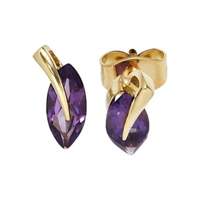 Paar Ohrstecker JOBO, gelb (gelbgold 585), Ohrringe, Damen, Gelbgold 585, 585 Gold mit Amethyst