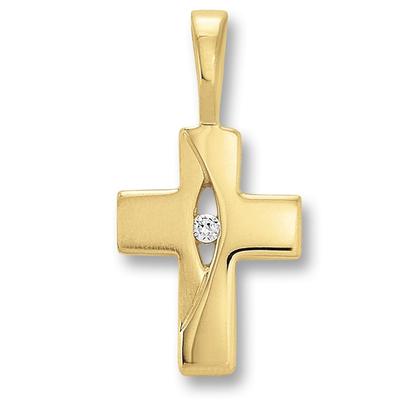 Ketten-Anhänger ONE ELEMENT "Zirkonia Kreuz Anhänger aus 333 Gelbgold", gold, Schmuckanhänger, Damen, Gelbgold 333, Dame