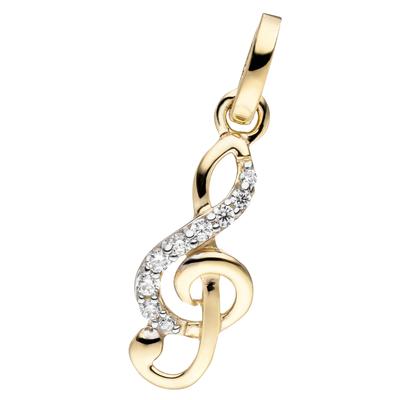 Ketten-Anhänger JOBO "Anhänger Notenschlüssel", gold (gelbgold 333, weiß), Schmuckanhänger, Damen, Gelbgold 333, 333 Gold mit 9 Zirkonia Image