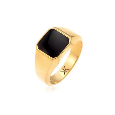 Siegelring KUZZOI "Herren Siegelring Emaille Schwarz Basic 925 Silber" Gr. 60, gold, Fingerringe, Herren, 60mm, Silber 925 (Sterlingsilber) Image