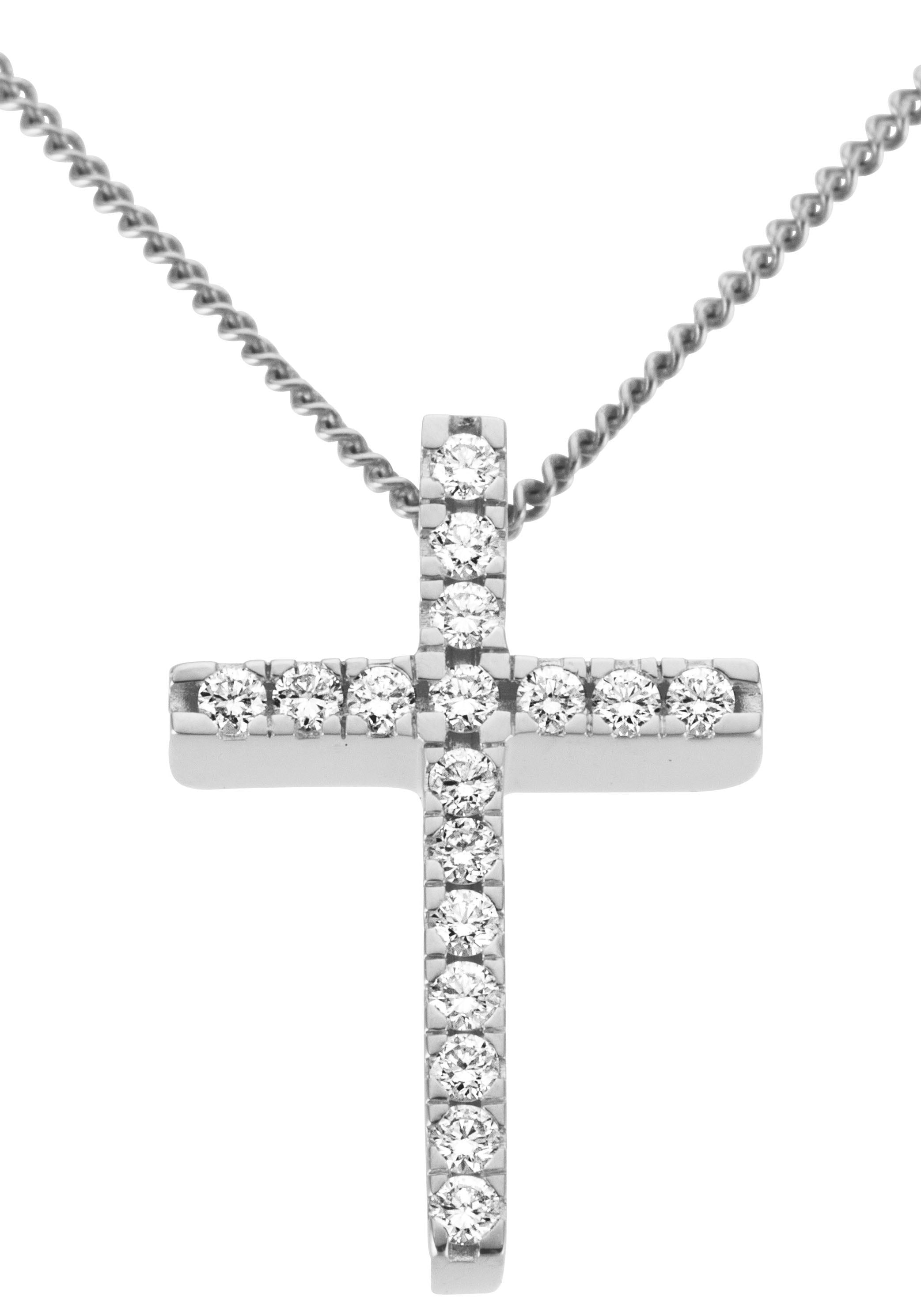 Kreuzanhänger FIRETTI "Schmuck Geschenk Gold 585 Halsschmuck Anhänger für Halskette Kreuz", weiß (weißgoldfarben, weiß, wweiß), Schmuckanhänger, Damen, 0,15 P2 = erkennbare Einschlüsse, Diamanten Weißgold 585, 1,35 g, Diamanten, Weißgold 585, mit...