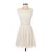 Pinky Casual Dress - A-Line Scoop Neck Sleeveless: Ivory Print Dresses - Women's Size Small
