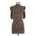 INC International Concepts Cocktail Dress - Mini Turtleneck Short sleeves: Brown Leopard Print Dresses - Women's Size Large