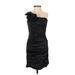 BCBGMAXAZRIA Casual Dress - Sheath One Shoulder Sleeveless: Black Print Dresses - Women's Size 2