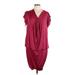BCBGMAXAZRIA Casual Dress - DropWaist V-Neck Short sleeves: Burgundy Print Dresses - Women's Size Large