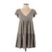 Jessica Simpson Casual Dress - Mini Plunge Short sleeves: Brown Dresses - Women's Size Small
