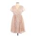 Torrid Cocktail Dress - Mini V-Neck Short sleeves: Tan Print Dresses - Women's Size Large Plus