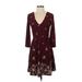 Nine Britton Casual Dress - Wrap: Burgundy Floral Dresses - Women's Size Small