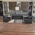 Latitude Run® Flannelette Sofa Set,3+2+1 Sofa Set, Living Room Furniture Sofa, Sofa Set For Living Room Faux Leather in Black | Wayfair Living Room Sets