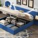 Latitude Run® Queen Size Storage Hydraulic Platform Bed w/ 2 Shelves, 2 Lights & USB Upholstered/Velvet in Blue | Wayfair