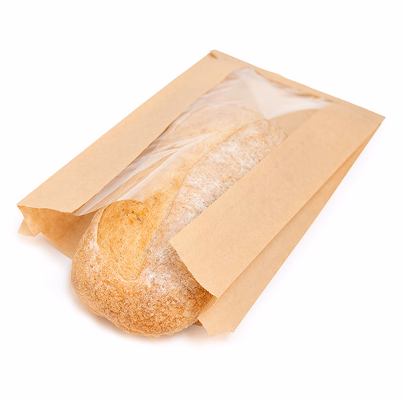 Kraft Bread Bag with Window 8" x 2 1/4" x 13" 100 Pack KBB10