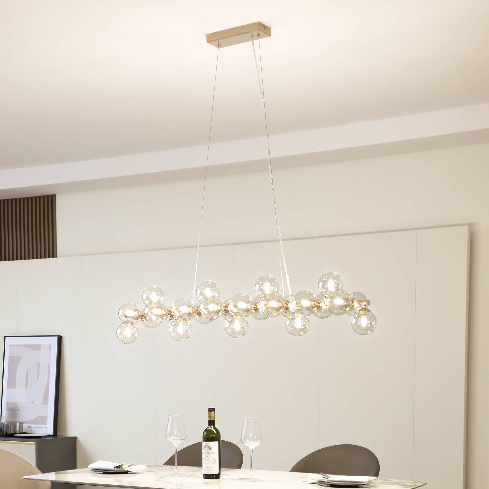 Glas Hängelampe Naelen Lucande, dimmbar, messing / gold, für Wohn- / Esszimmer, Metall, Modern, Pendelleuchte