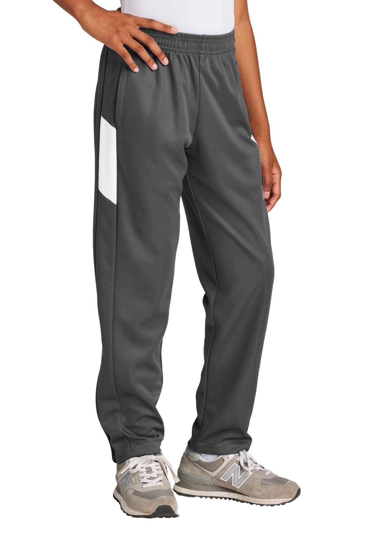 Sport-Tek YPST800 Youth Travel Pant in Iron Gray/White size Large | Polyester