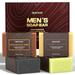 SHVYOG 4 Pcs Mens Soap Mens Bar Soap Natural Soap for Men Cold Pressed Handmade Exfoliating Soap Deep Cleansing Moisturizing Bar Soap for Body & Face - Sandalwood Amber Mint Charcoal Turmeric