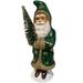 11” Paper Mache Santa in Green Coat with Gold Christmas Candy Container